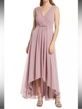 Eliza J Dusty Rose Sleeveless V-Neck High-Low Gown